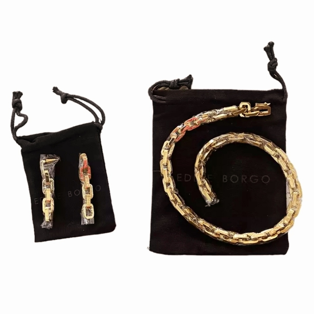 MSRP $675 Eddie Borgo Gold Supra Link Necklace & Earrings SET - Picture 2 of 8